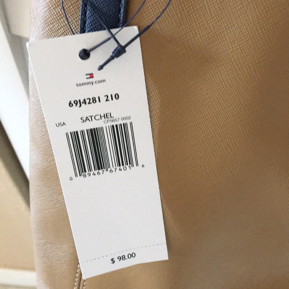 New Tommy Hifiger Camel & Navy Triple Entry Satchel Crossbody Bag - Picture 3 of 4